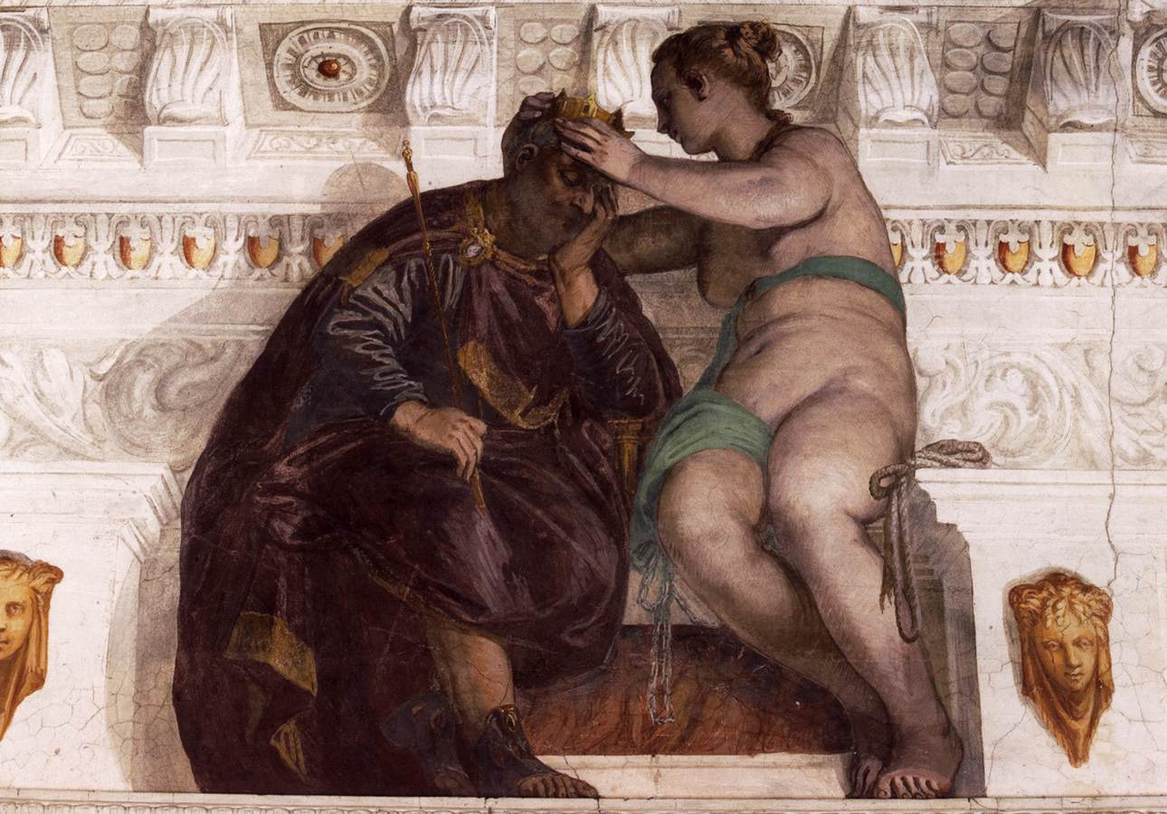 chance crowning a sleeping man